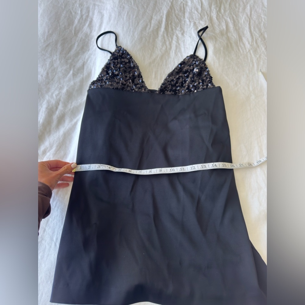 Zara Black Sequin Lace Slip Dress NWT Small Satin Mini Night Out Party - Picture 4 of 7